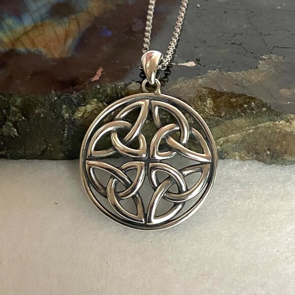Sterling Silver 925 PAJ Round Celtic Trinity Knot Pendant Necklace 18" Chain - Picture 7 of 16